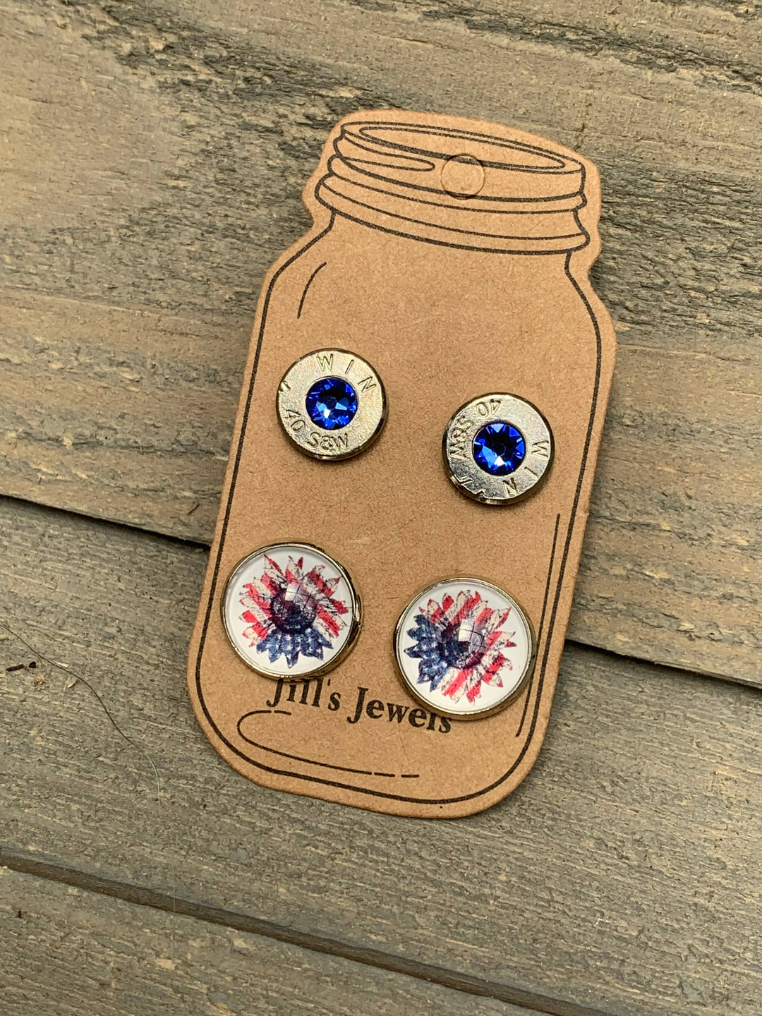 Sunflower USA Flag Red, White & Blue 40 Caliber Earring Set