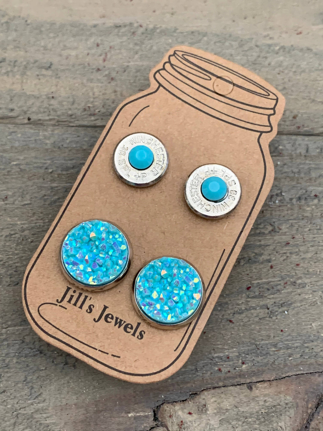 Turquoise Druzy 40 Caliber Stud Earring Set