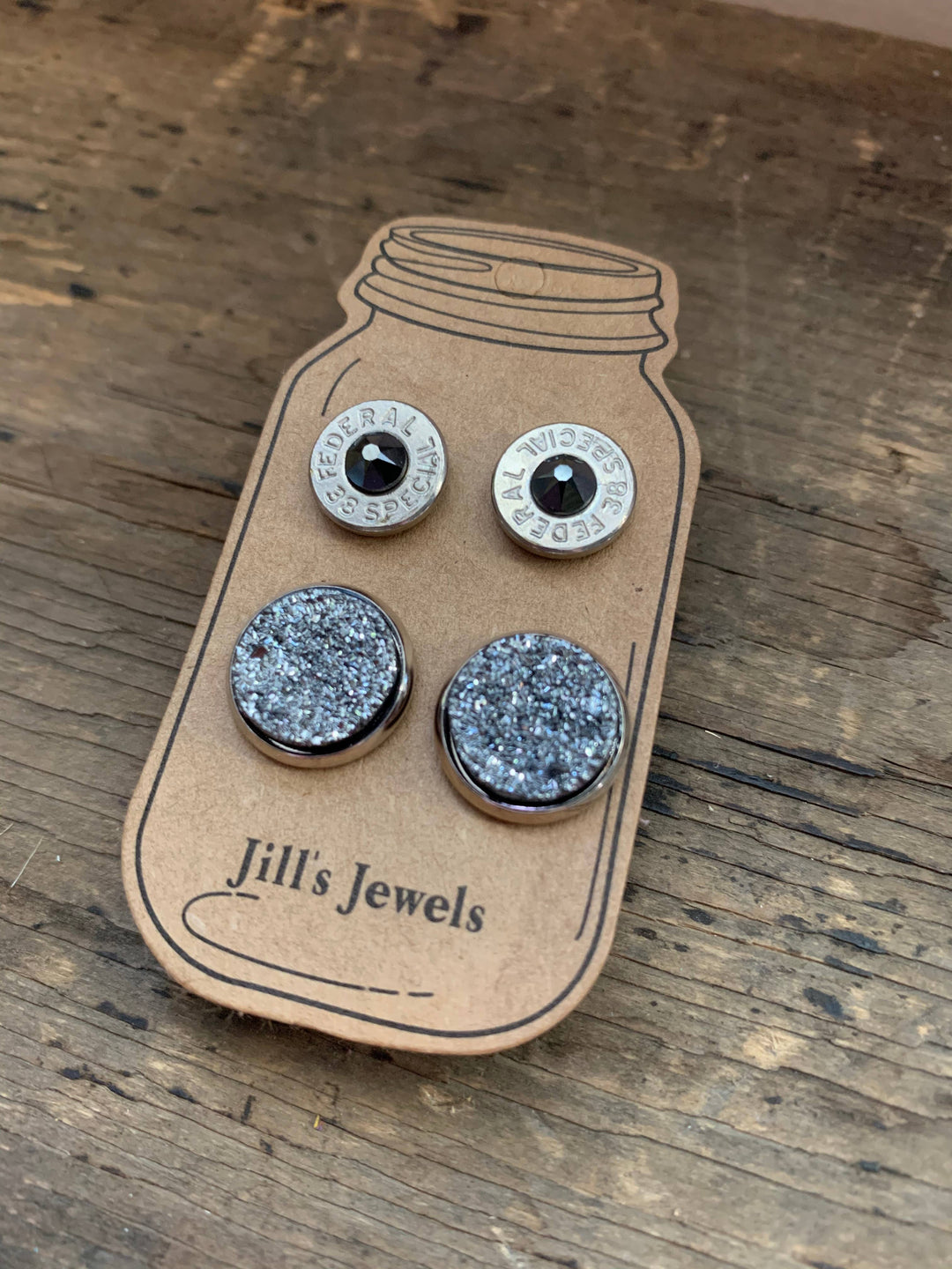 Silver Druzy 38 Special Bullet Earring Set