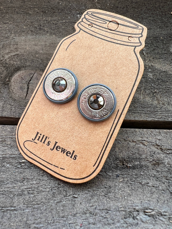 45 Auto Western Bullet Earrings with Grey  Accents 