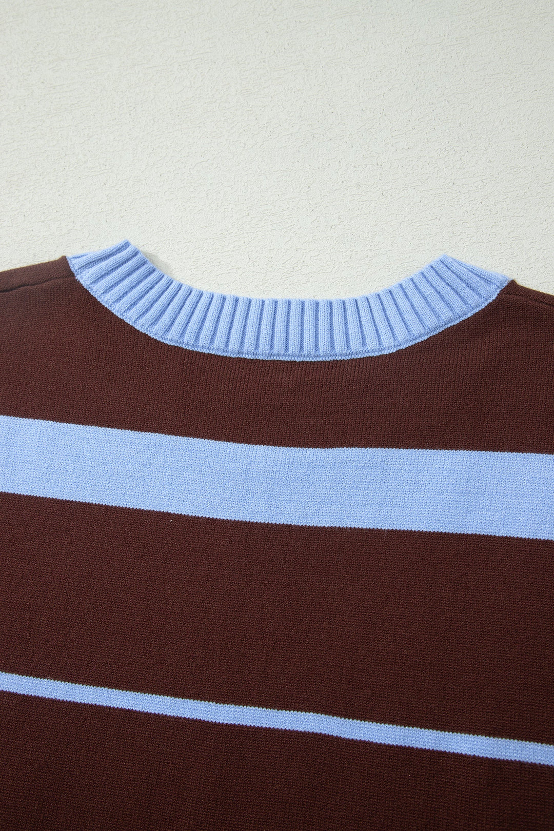 Sky Blue Stripe Striped Short Sleeve Round Neck Casual Knit Top