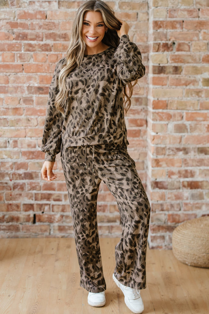 Catherine Leopard Pullover Drawstring Loose Pant Set