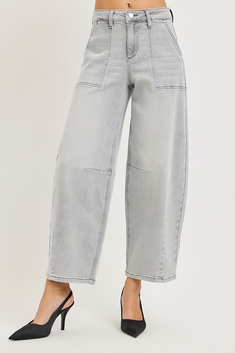 RISEN Slouchy Cropped Barrel Gray Denim Jeans