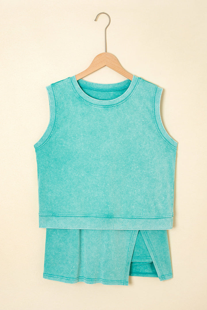 Aria 2 Pieces Mineral Wash Cotton Tank Top Lined Split Skirt Set