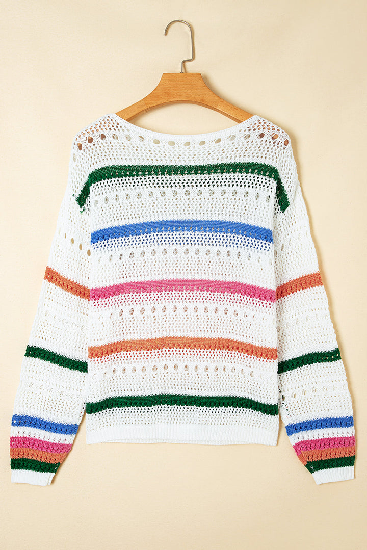 Cheyenne Striped Pointelle Knit Sweater