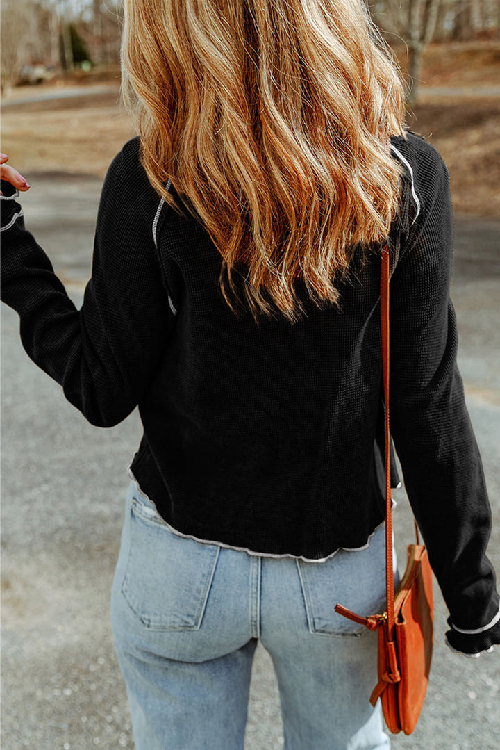 Daisy Textured Round Neck Long Sleeve Top