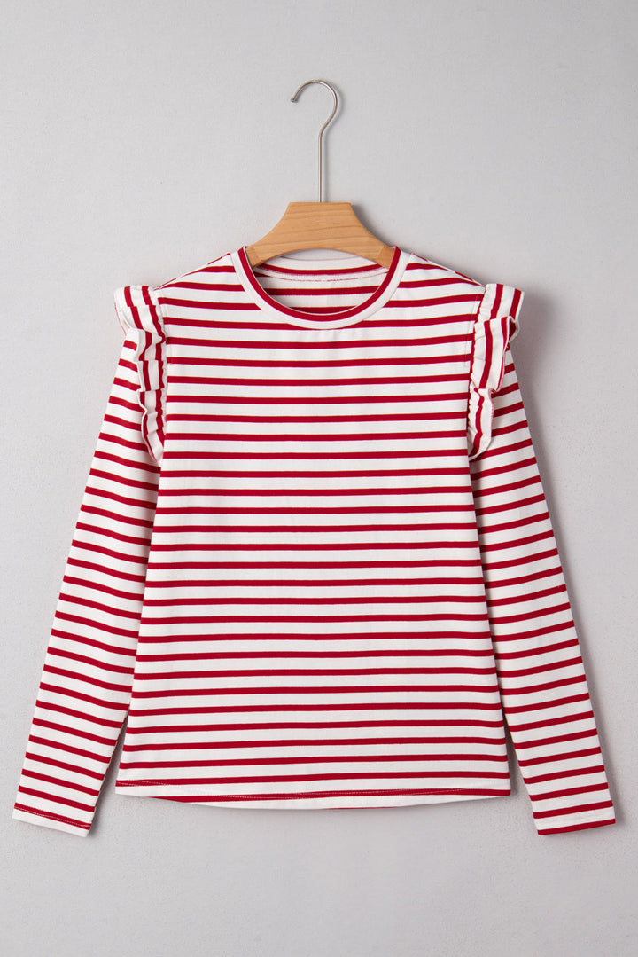 Meilani Stripe Ruffle Trim Long Sleeve Top