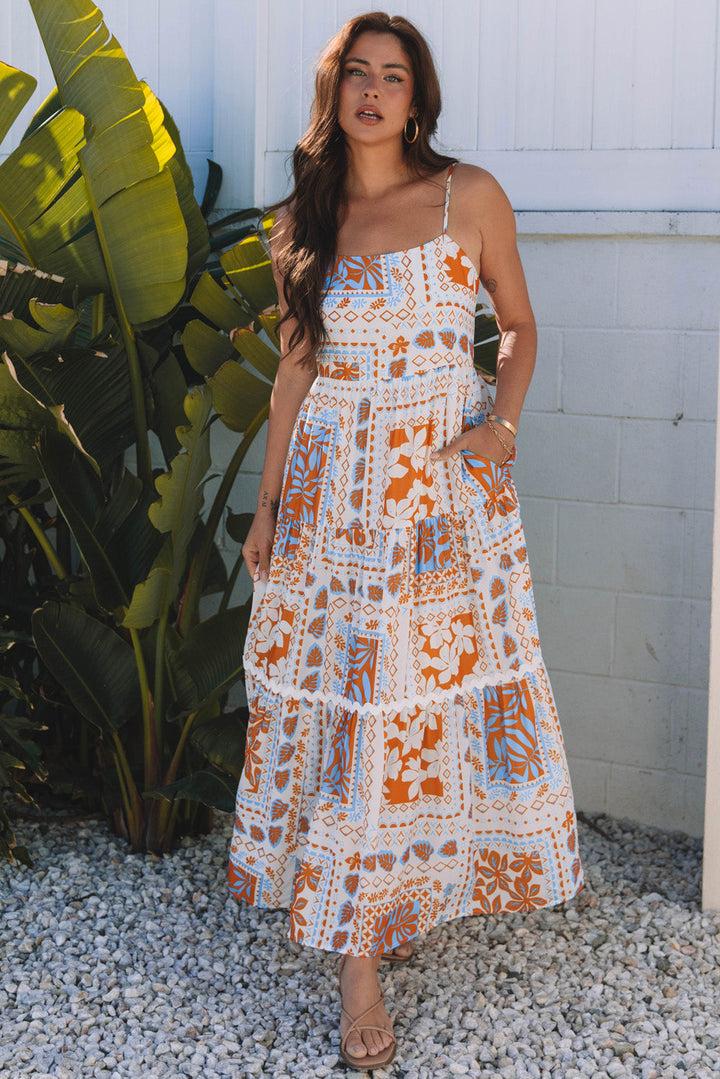 Zora Ricrac Trim Spaghetti Straps Maxi Dress
