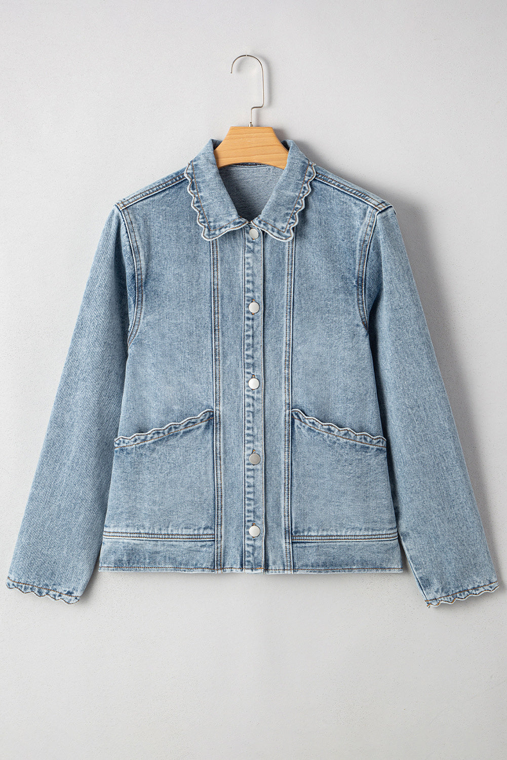 Brooklyn Scallop Trim Button Up Denim Jacket