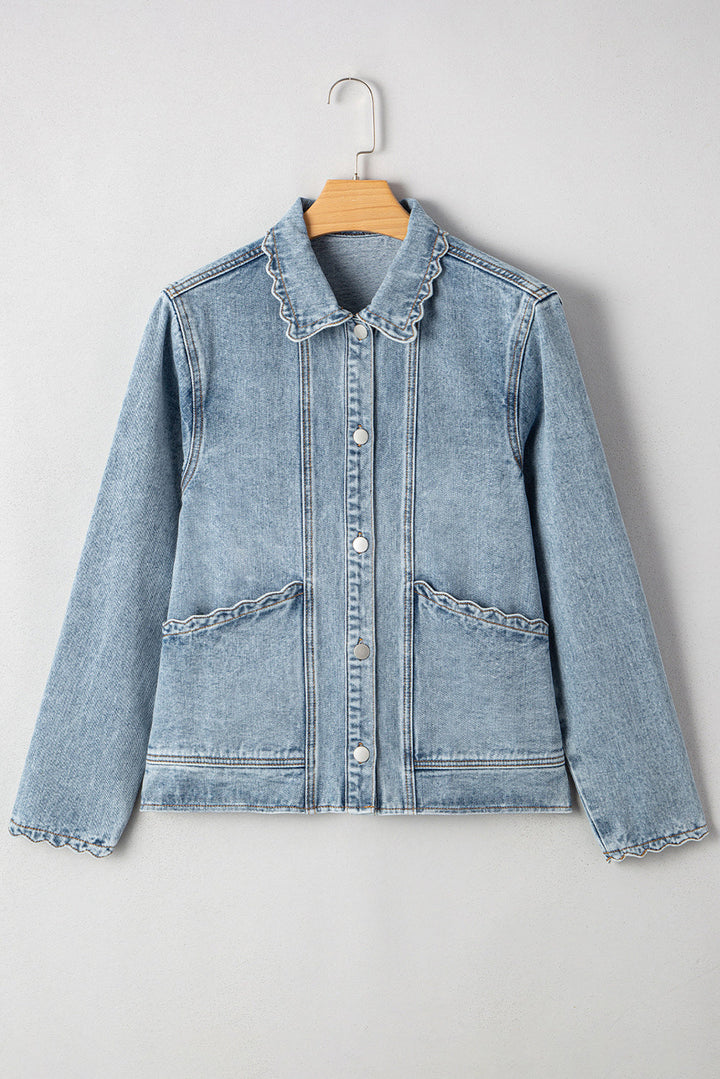 Brooklyn Scallop Trim Button Up Denim Jacket