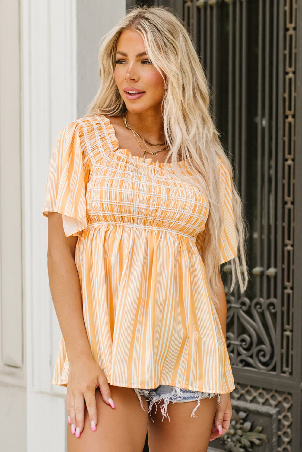 Lakelyn Print Smocked Flowy Blouse