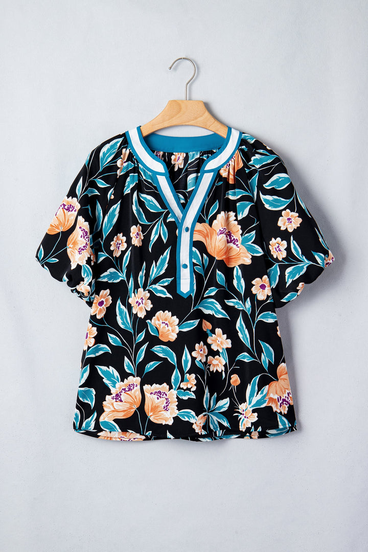 Ila Bubble Sleeve Notched Blouse