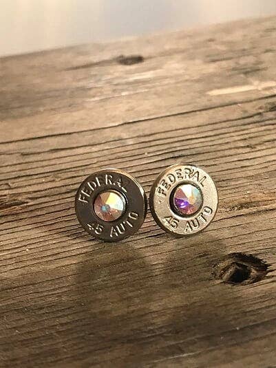 45 Auto Bullet Earrings with AB Crystals