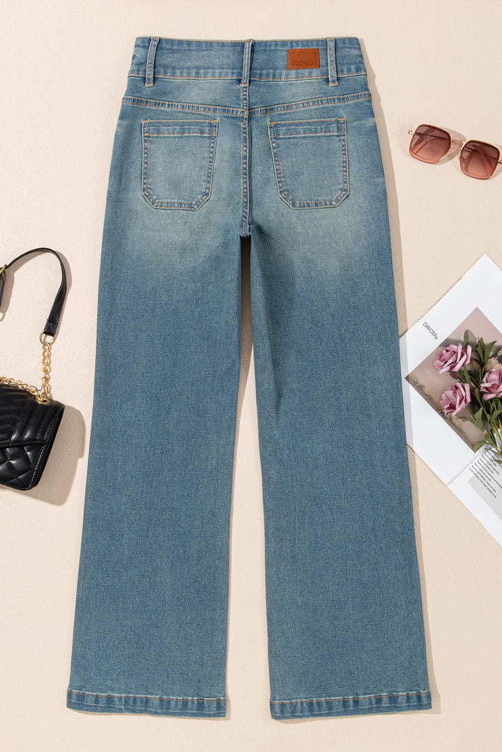 Amyra Double Button Patch Pocket Flare Leg Jeans