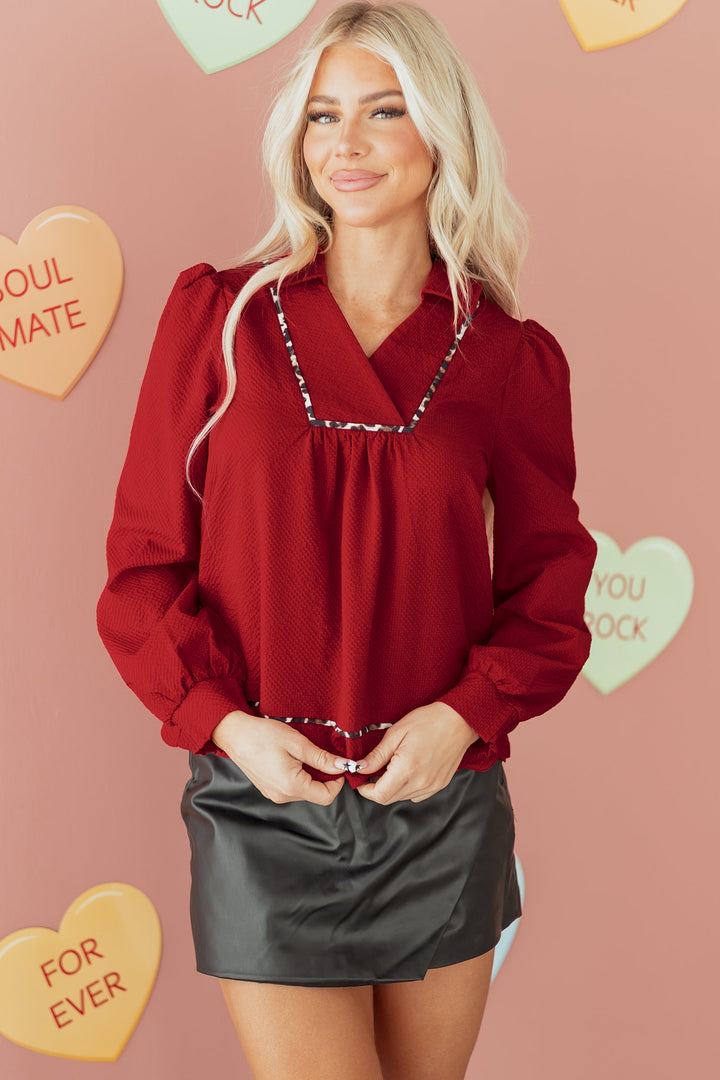 Alma Contrasted Trim Textured Blouse
