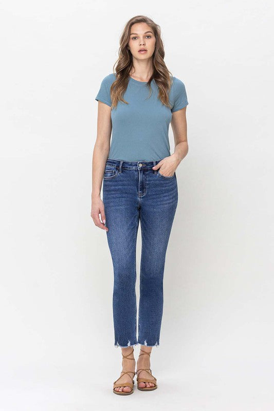 High Rise Crop Slim Straight Jeans