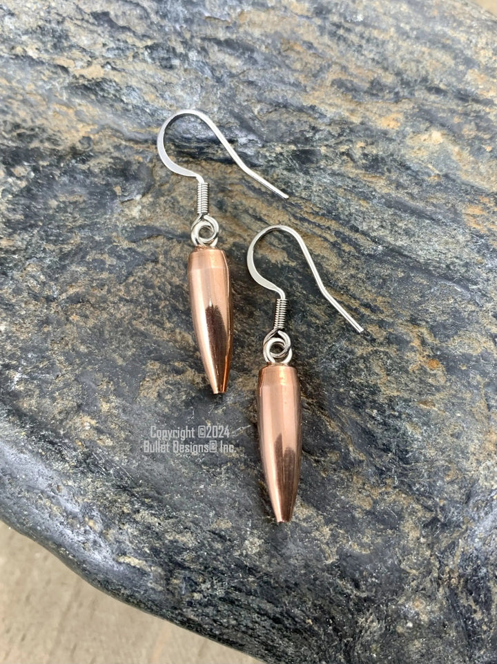 204 Dangle Bullet Earrings, Copper, Surgical Steel Earwires, Lightweight, Trendy, Recycled, Dainty, 22