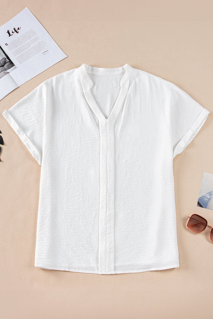 Lilla Notched Neck Batwing Sleeve Lightweight Blouse