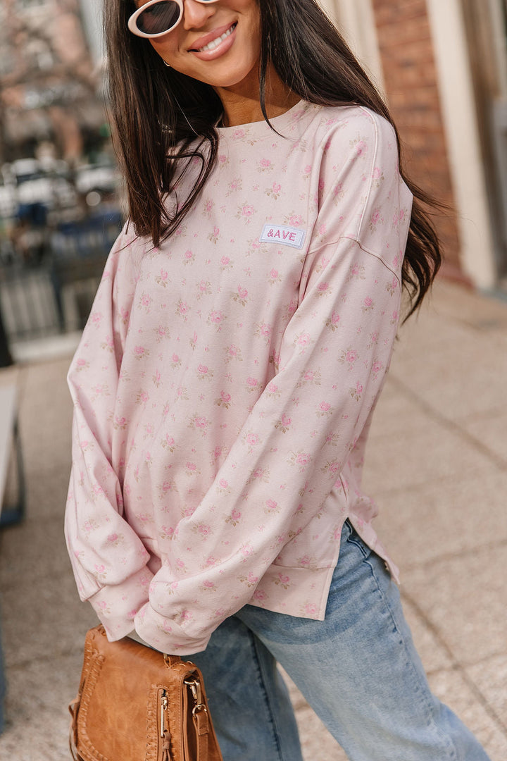 University SideSlit Pullover - Tea Rose