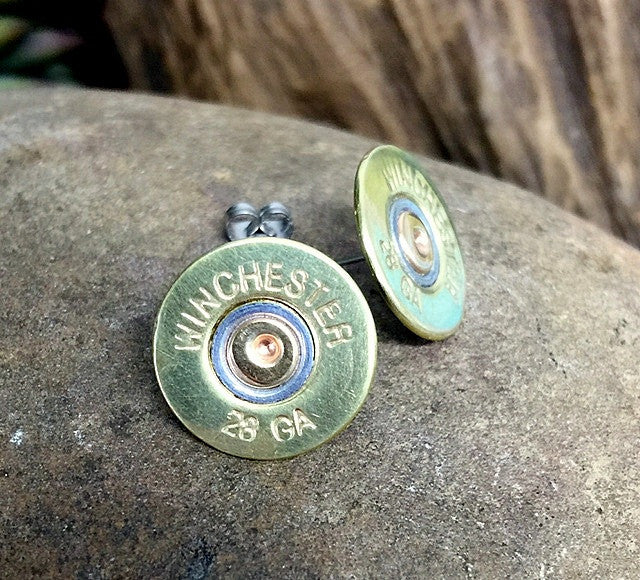 28 Gauge Brass Shotgun Stud Earrings