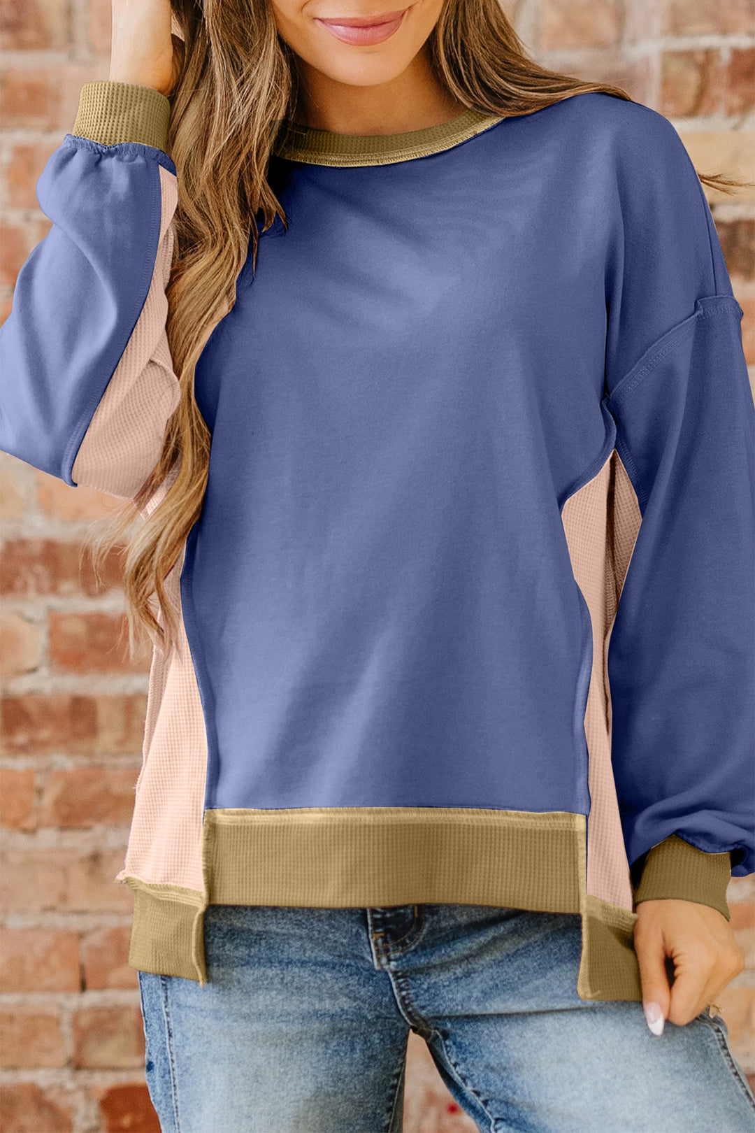 Alaina Waffle Patchwork Oversize Sweatshirt