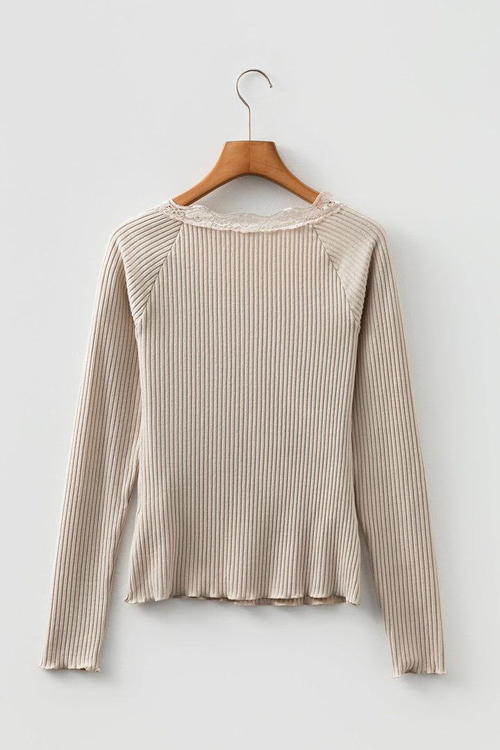 Pearl Sleeve Ribbed top Long Sleeve Top