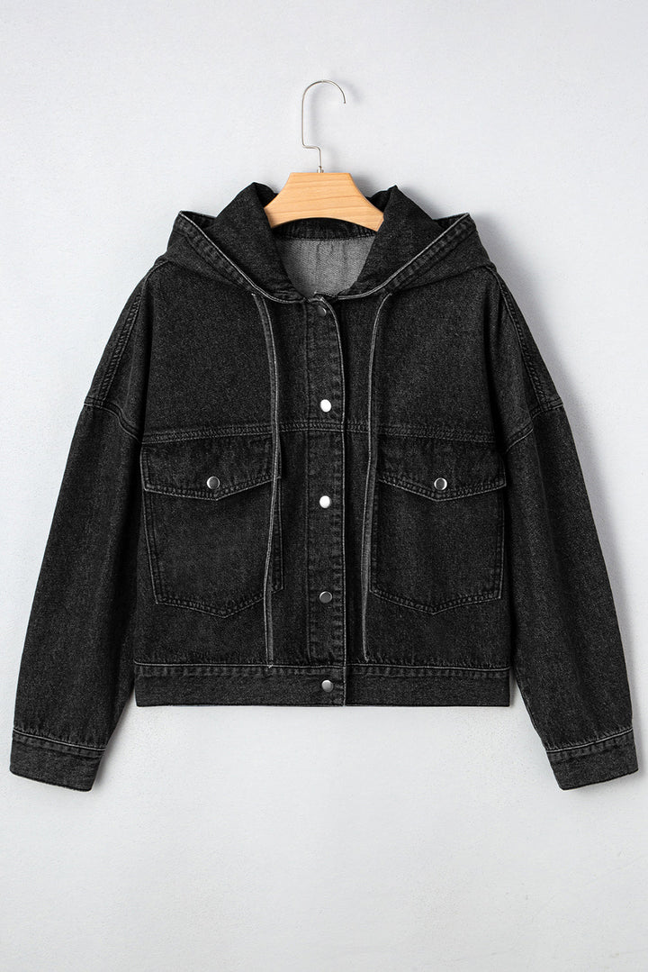 Sage Pocket Drop Shoulder Hooded Denim Jacket