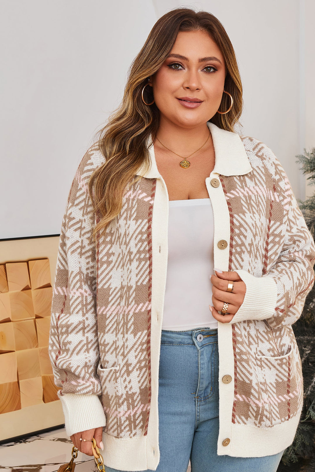 Navy Trim Front Cardigan PLUS Sweater