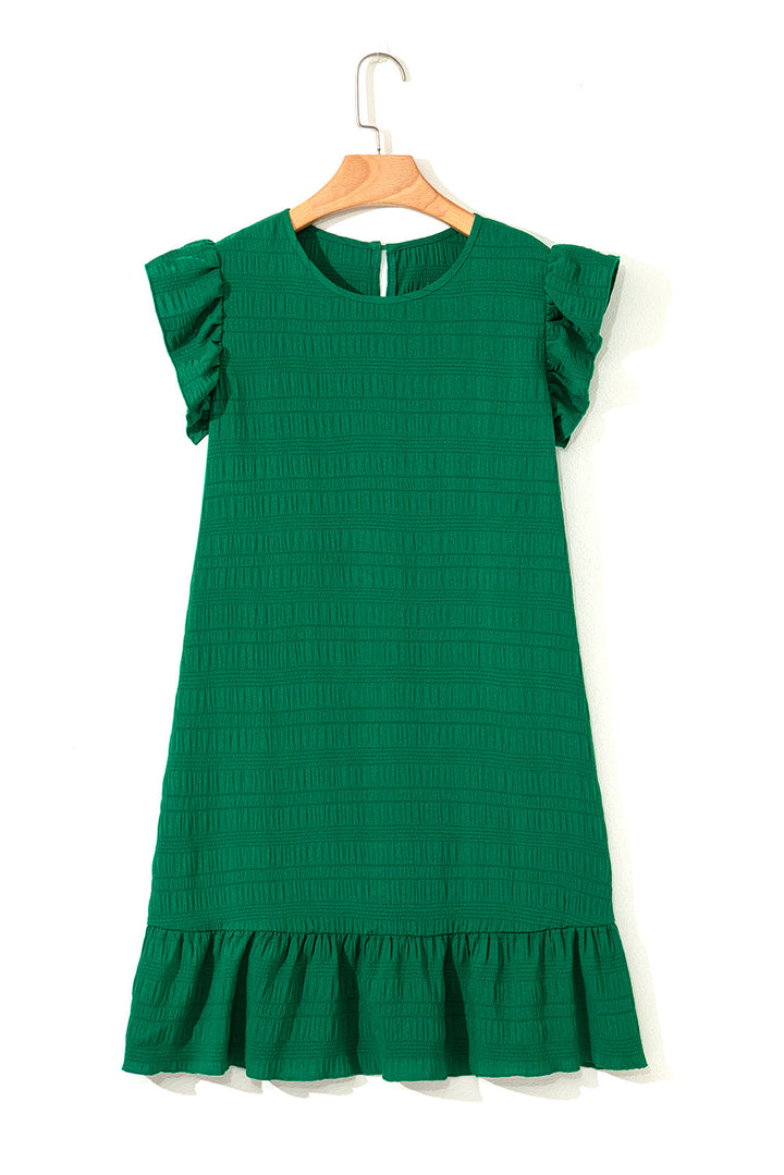 Claire Textured Flutter Sleeve Ruffled Mini Dress