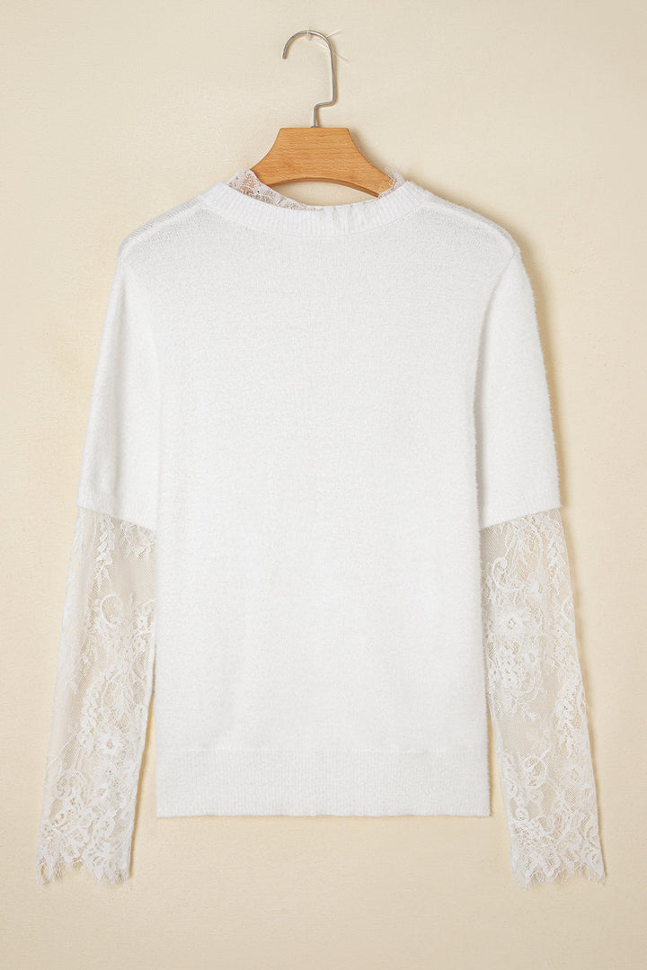 Samantha Lace Sleeve Two-piece Fuzzy Sweater