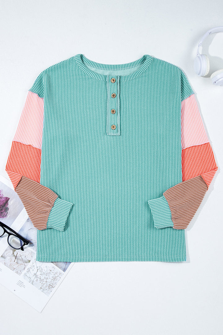 Aria Knit Colorblock Henley Top