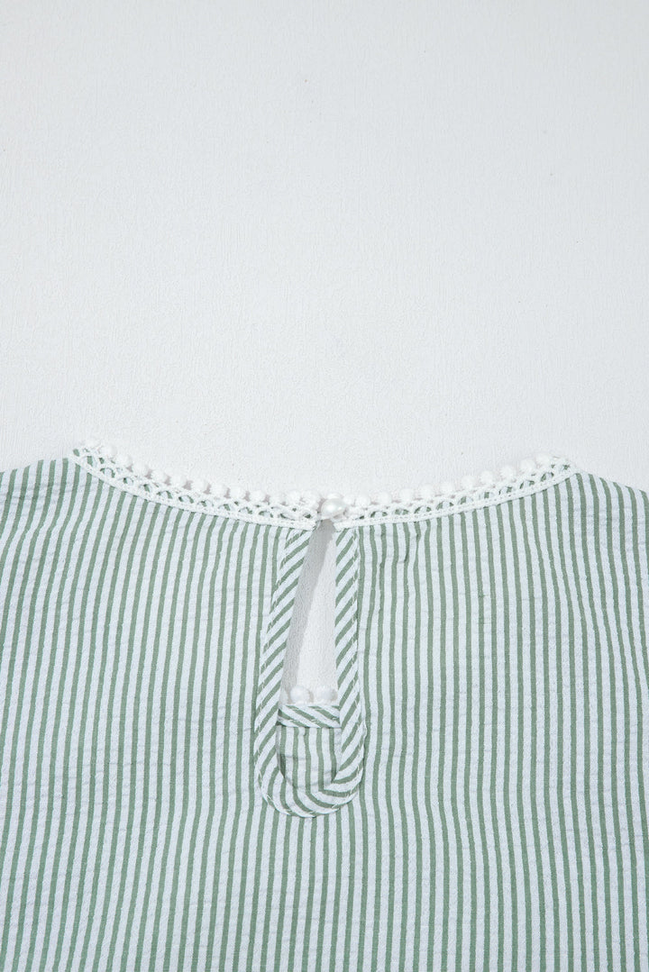 Meredith Stripe Lace Patchwork Crew Neck Tank Top