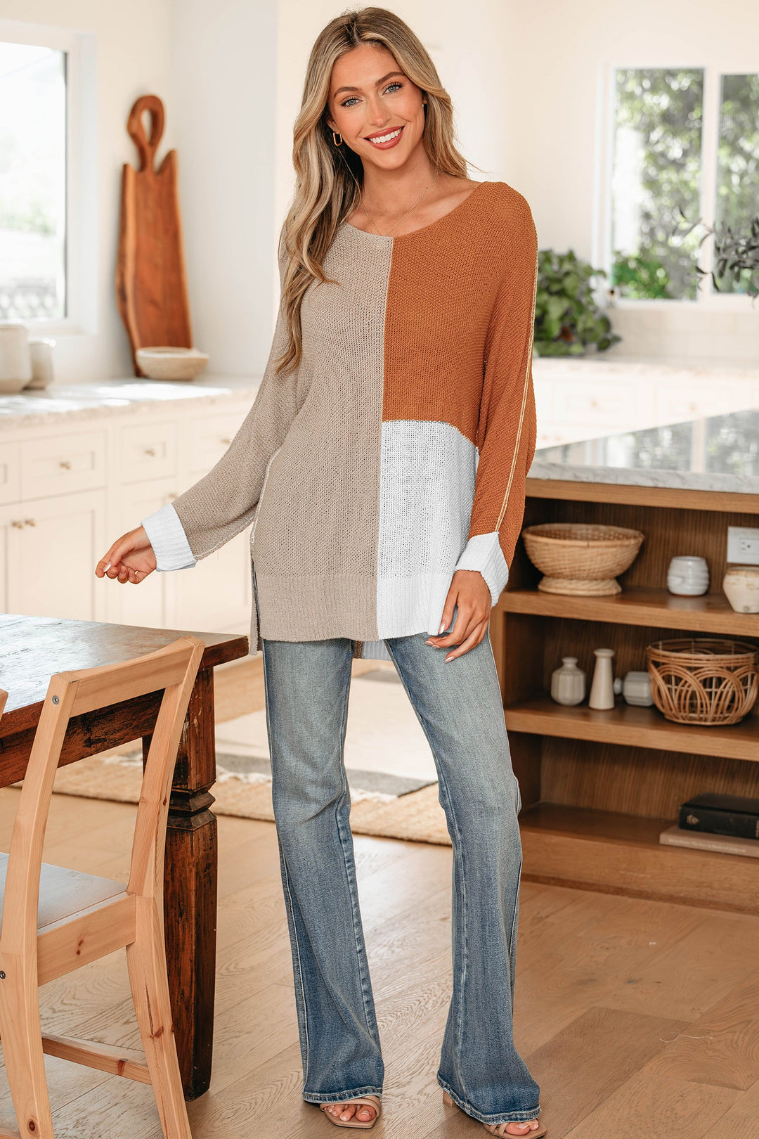 Zendaya Block Knit Loose Sweater