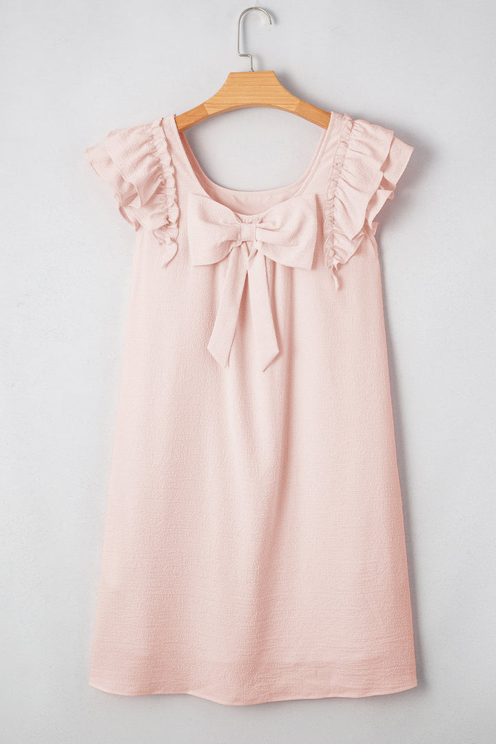 Abigail Textured Flutter Sleeve Bow Back Mini Dress