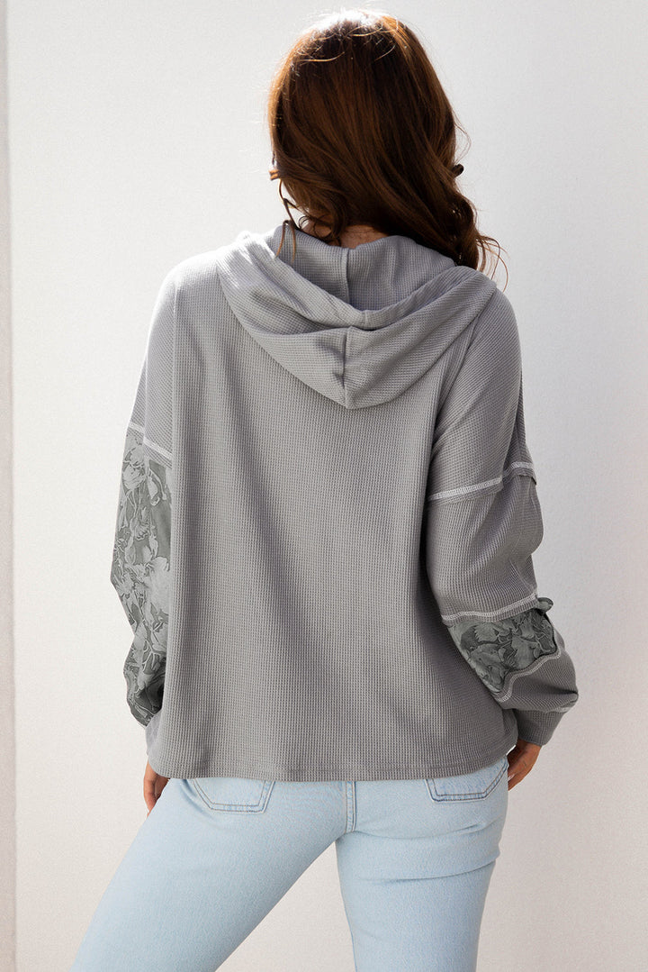 Taytum Patchwork Drawstring Hooded Long Sleeve Top
