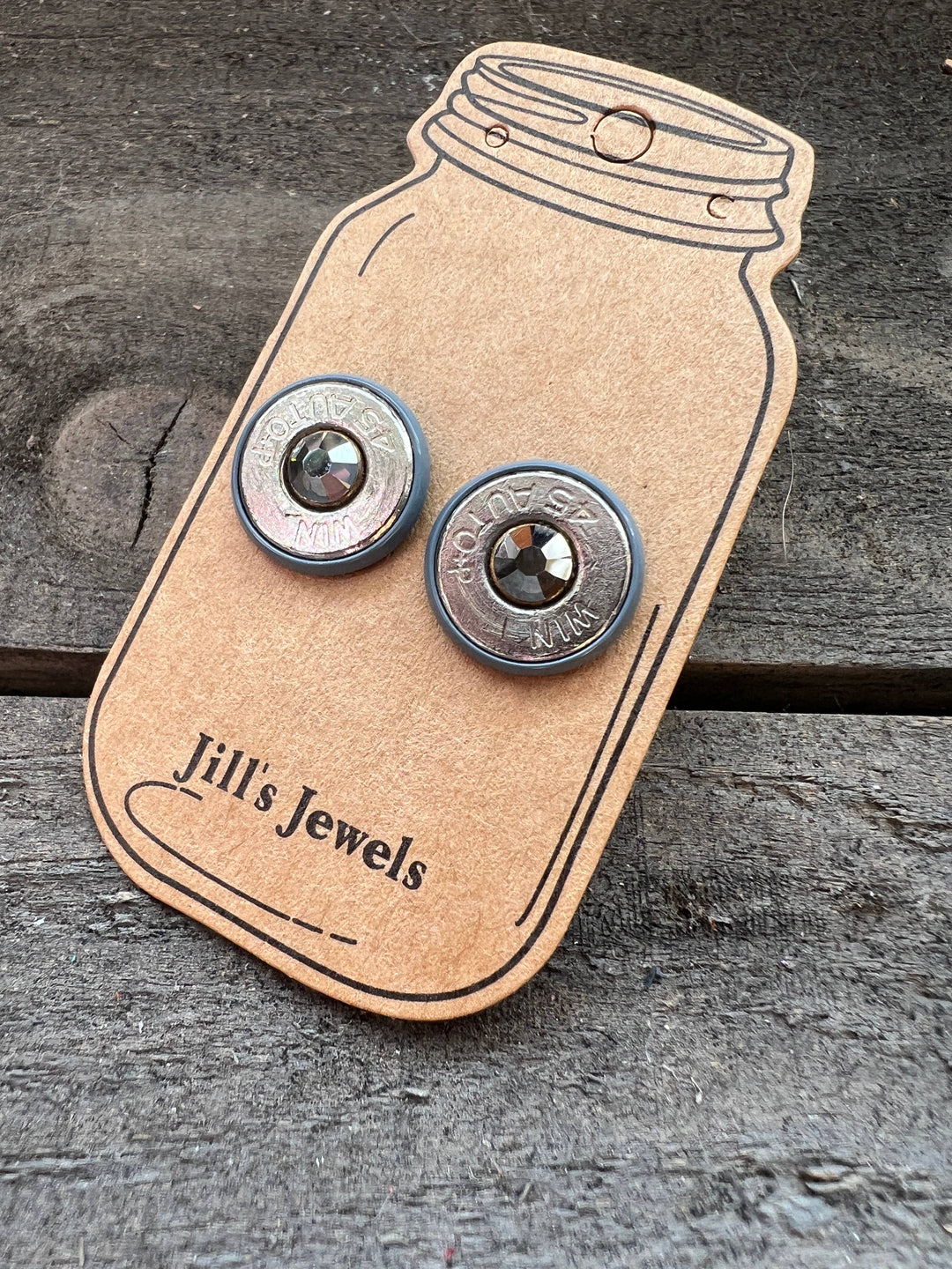 45 Auto Western Bullet Earrings with Grey  Accents 