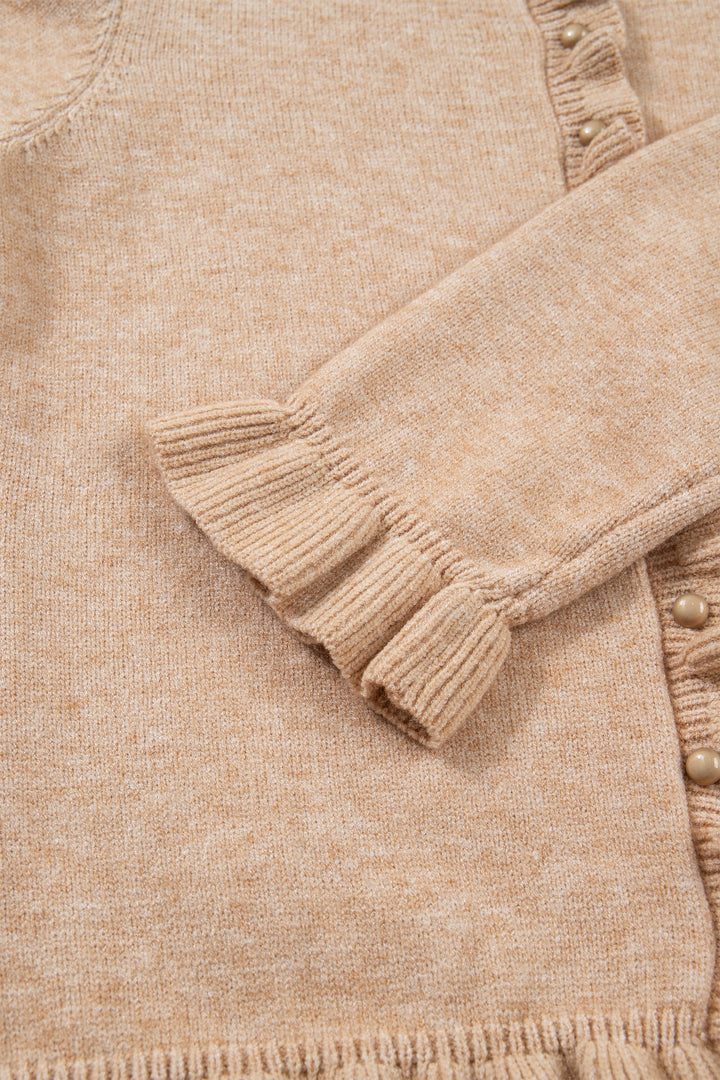 Yamileth Oatmeal Ruffle Trim Sweater