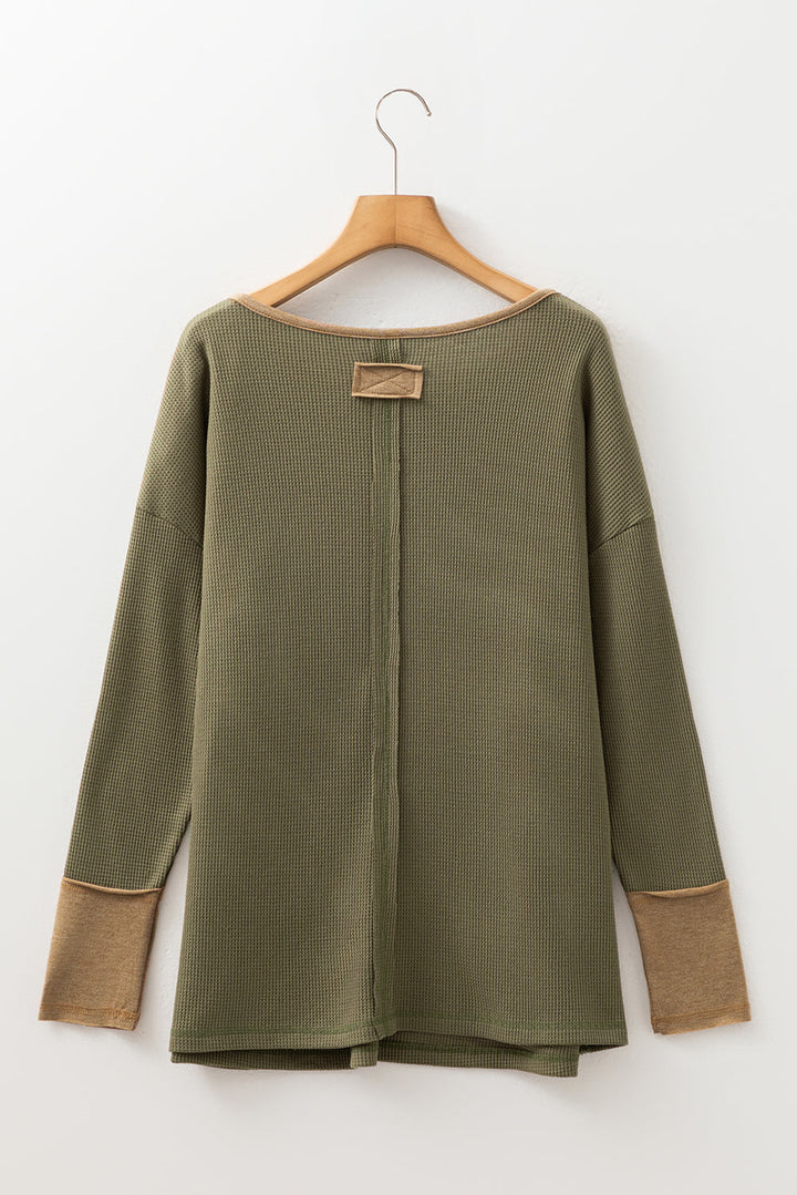 Blake Waffle Textured Tunic Henley Top with Slits