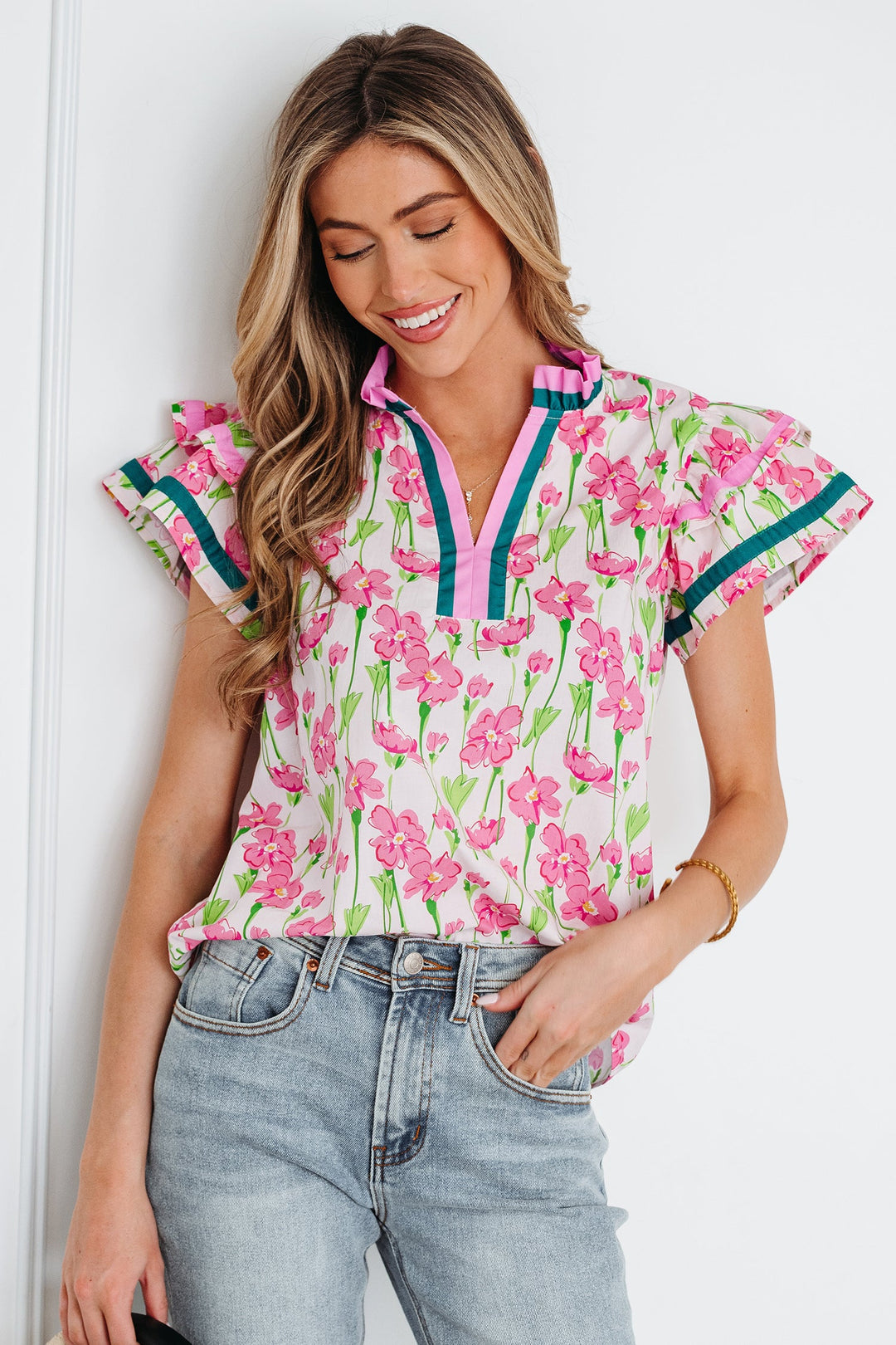 Elyse Ruffled Short Sleeve Blouse