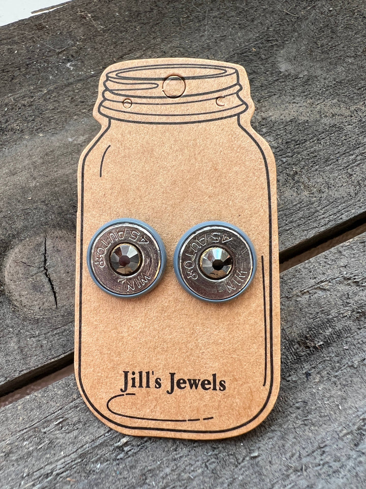 45 Auto Western Bullet Earrings with Grey  Accents 