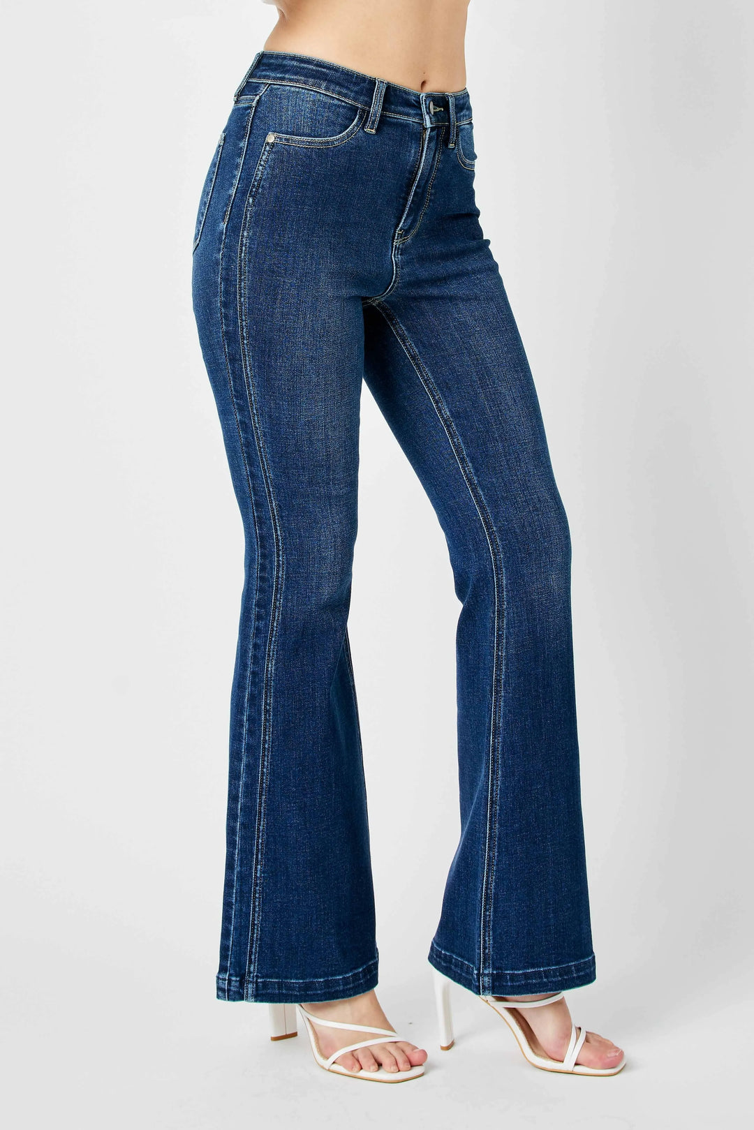 Judy Blue Full Size Hw Angled Side Seam Detail Flare Jeans