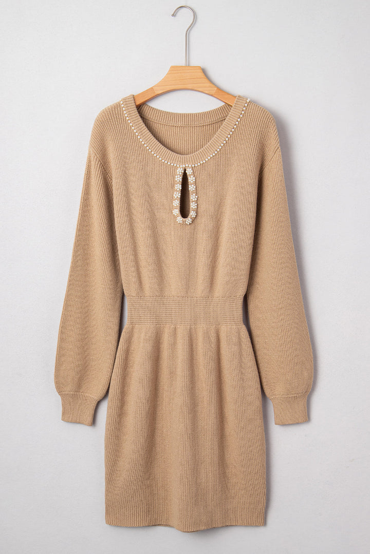 Zariah Embellished Keyhole Ribbed Sweater
