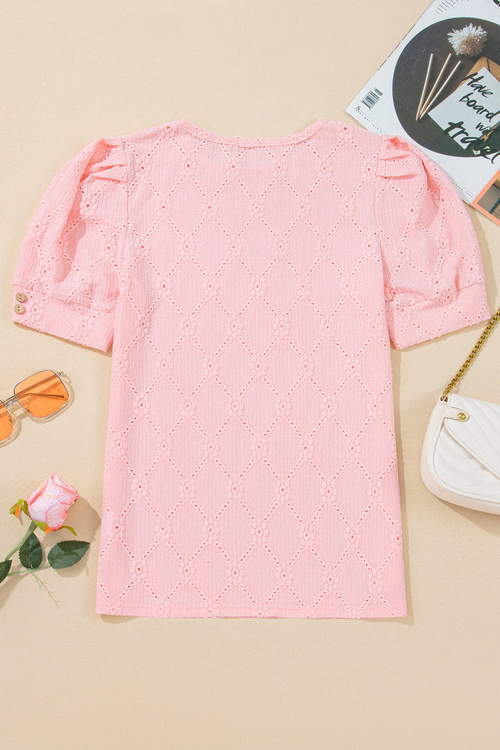 Scarlet Flower Textured Short Sleeve Top.