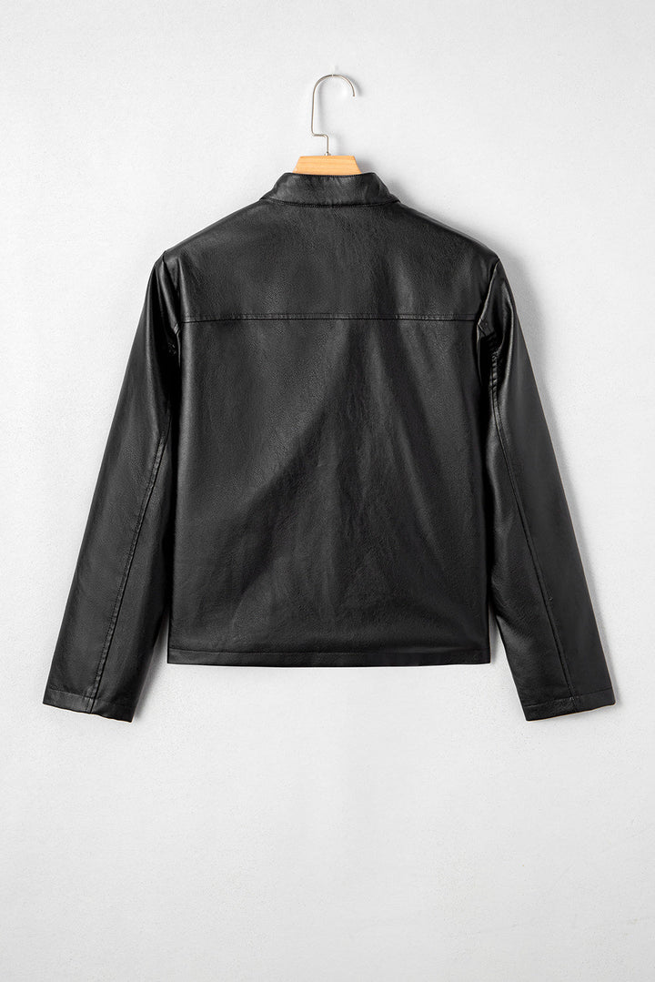 Olive Faux Leather Buttoned Front Boxy Jacket