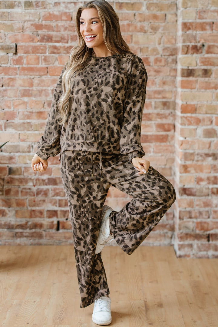 Catherine Leopard Pullover Drawstring Loose Pant Set