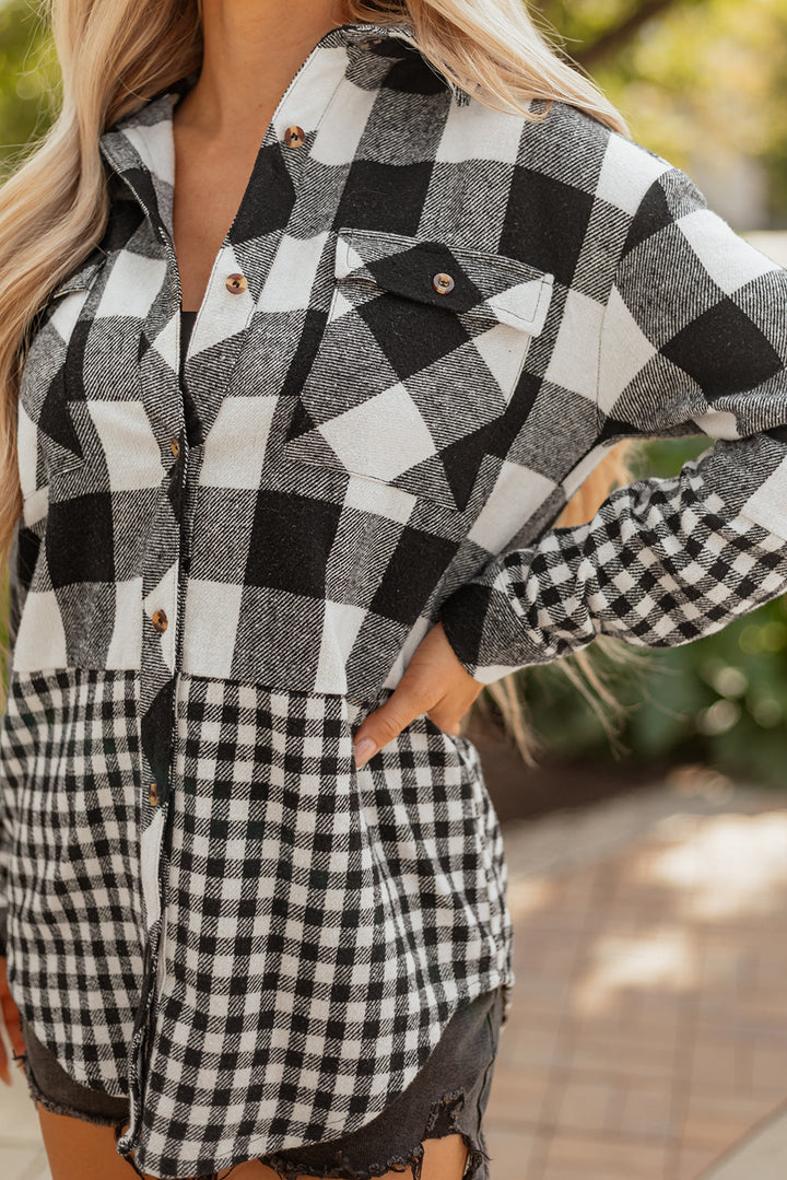 Cecelia Patchwork Drawstring Hooded Shacket