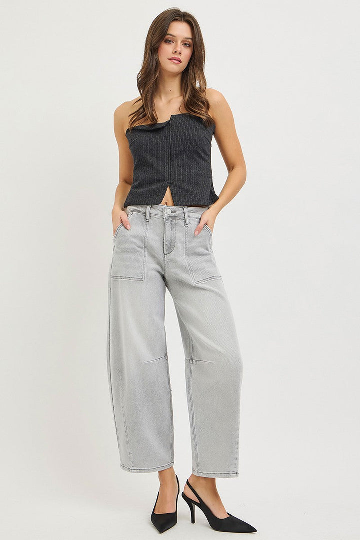 RISEN Slouchy Cropped Barrel Gray Denim Jeans