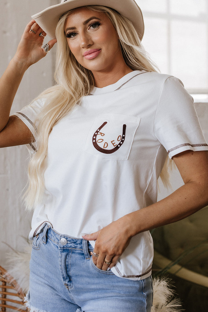 Horseshoe Embroidered Patch Pocket Tee