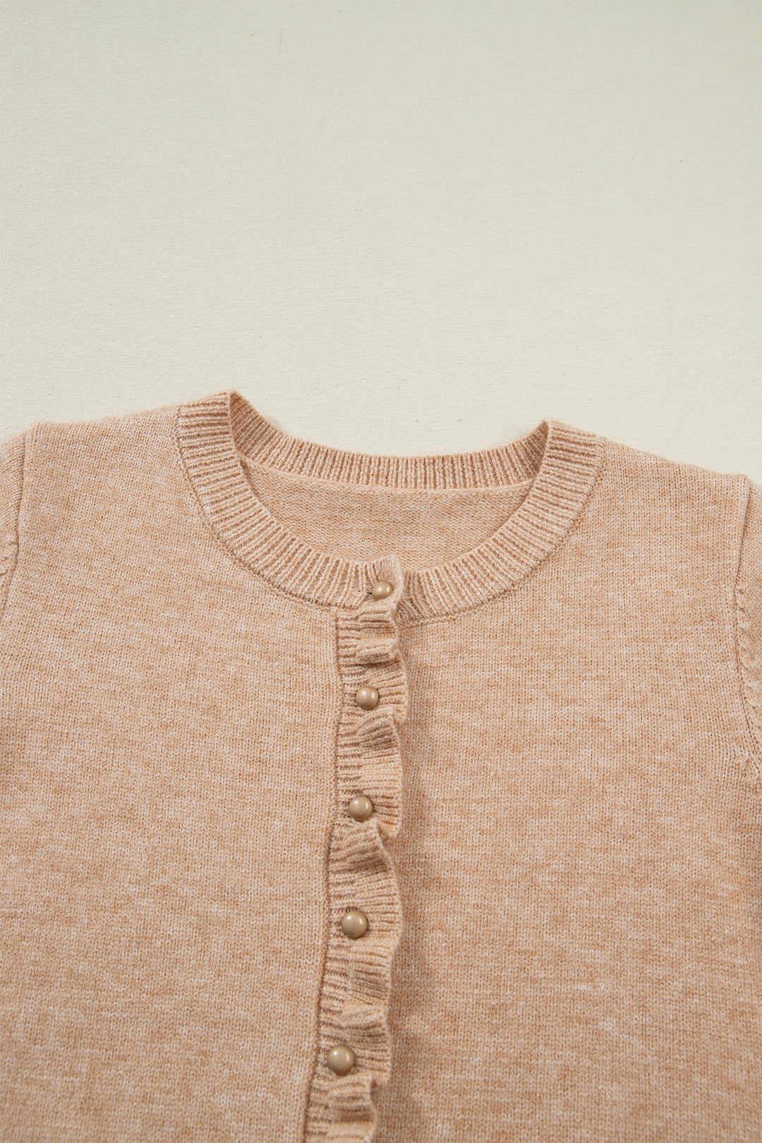 Yamileth Oatmeal Ruffle Trim Sweater