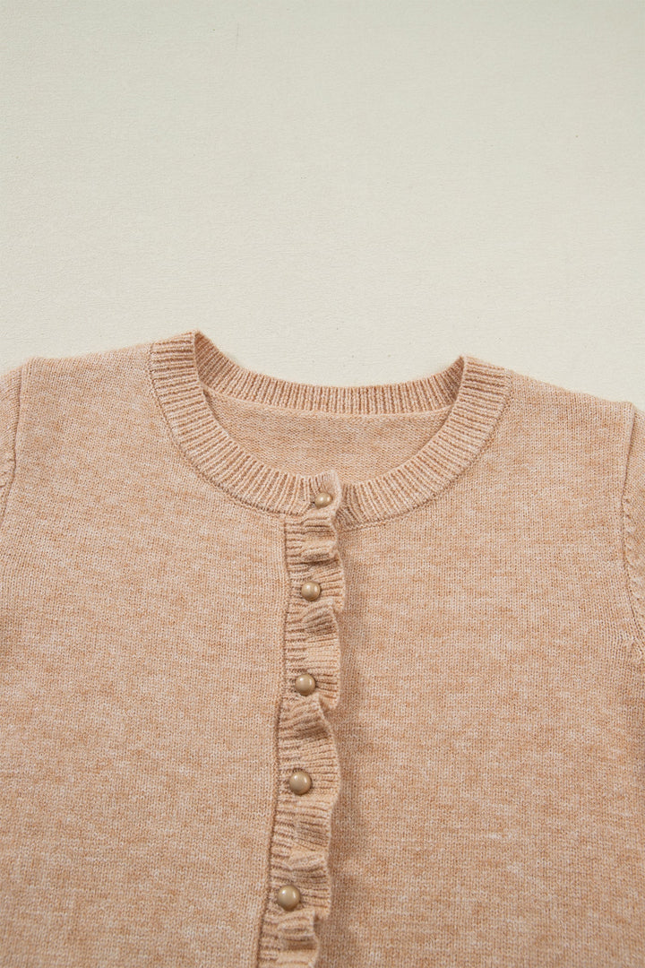 Yamileth Oatmeal Ruffle Trim Sweater